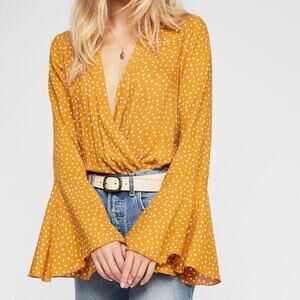 Free People Mustard Makin' Waves Bodysuit-M